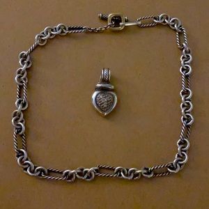 David Yurman Figaro 15.5 Necklace & Heart Enhancer